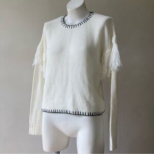 MinkPink | Miles Apart Fringe Knit Contrast Stitch Sweater